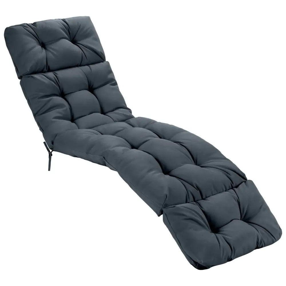 Outdoor Lounge Chaise Cushion with String Ties for Garden Poolside-Gray - Gray - Outdoor Furniture Accessories
