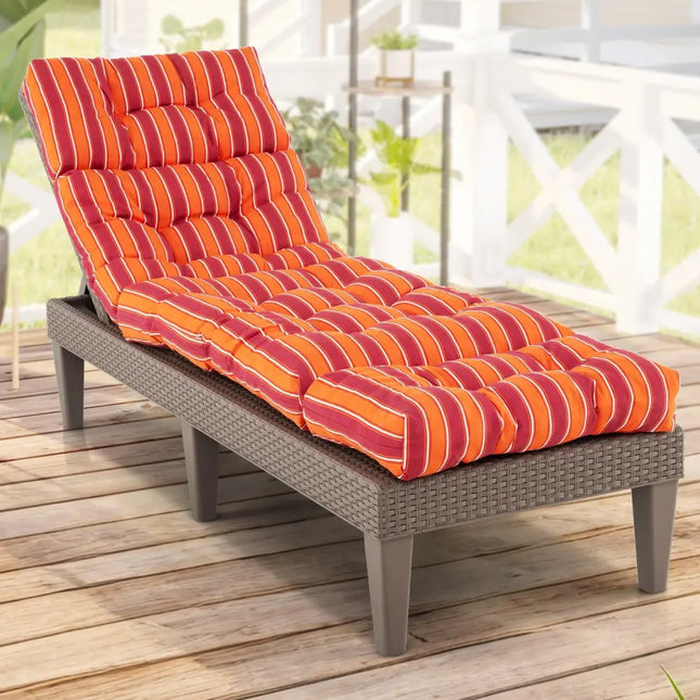 Outdoor Lounge Chaise Cushion with String Ties for Garden Poolside-Red - Red - Outdoor Furniture Accessories