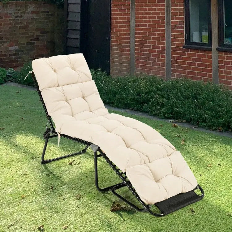 Outdoor Lounge Chaise Cushion with String Ties for Garden Poolside-Beige - Beige - Outdoor Furniture Accessories