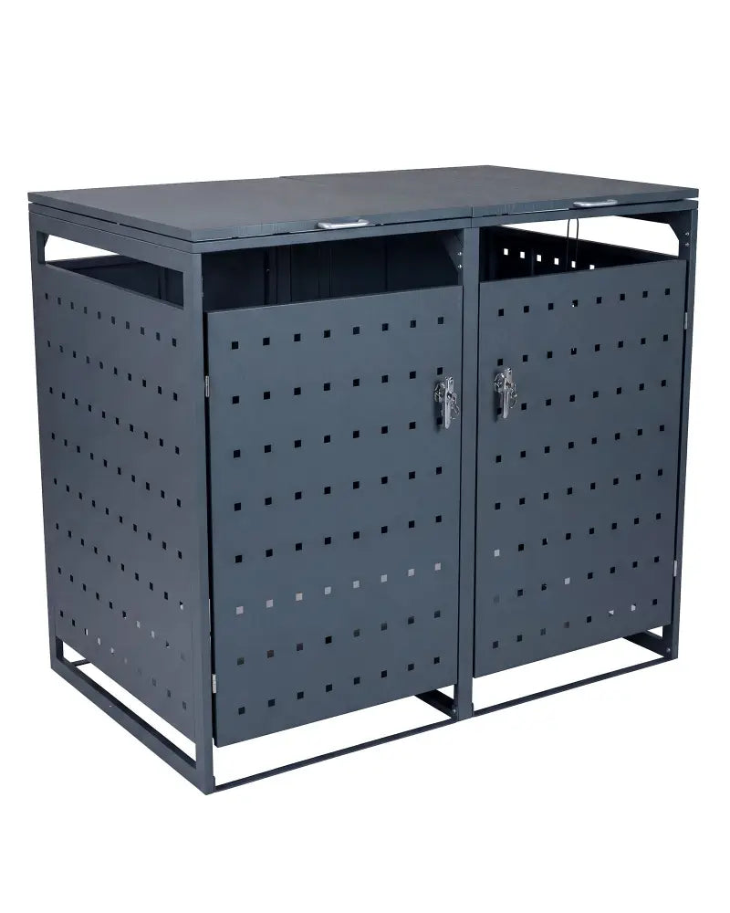 Outdoor Metal Garbage Bin Storage Shed for 2 Trash Cans Double Trash Can Enclosure-Gray - Gray - Sheds & Outdoor Storage