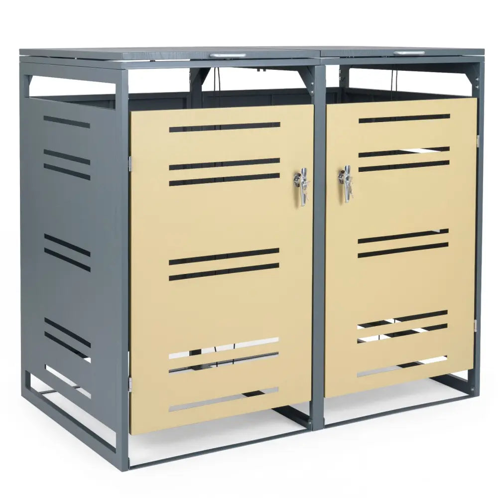 Outdoor Metal Garbage Bin Storage Shed for 2 Trash Cans-Yellow - Yellow - Sheds & Outdoor Storage