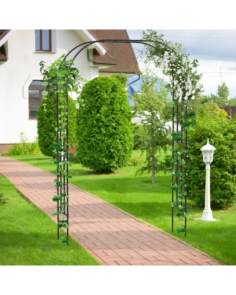 Outdoor Metal Garden Arch Trellis for Climbing Plants Grape Vine Flower - Black - Garden Arbors