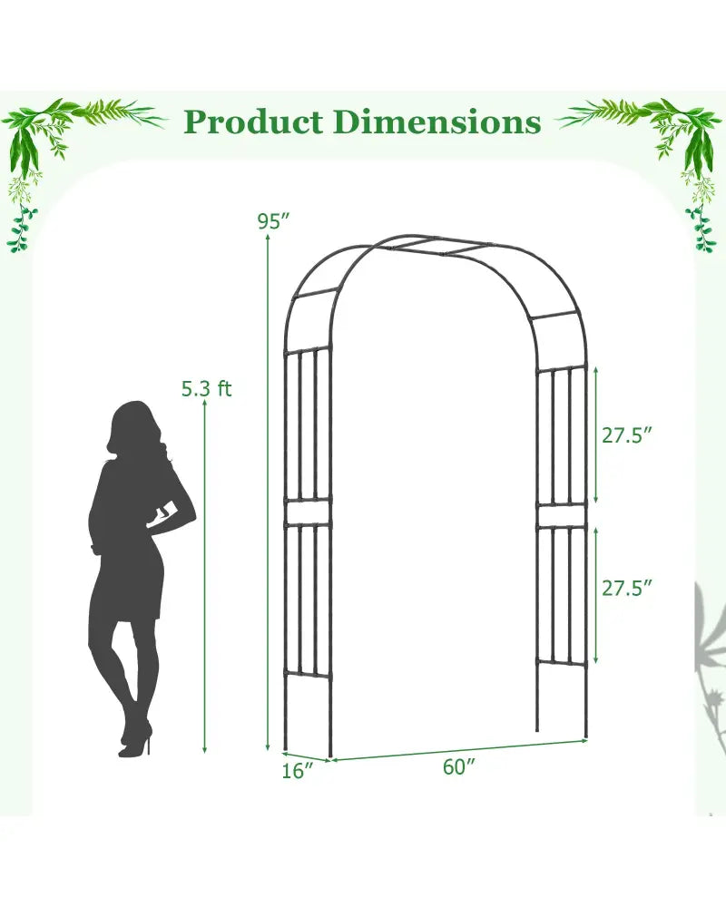 Outdoor Metal Garden Arch Trellis for Climbing Plants Grape Vine Flower - Black - Garden Arbors