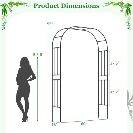 Outdoor Metal Garden Arch Trellis for Climbing Plants Grape Vine Flower - Black - Plant Supports