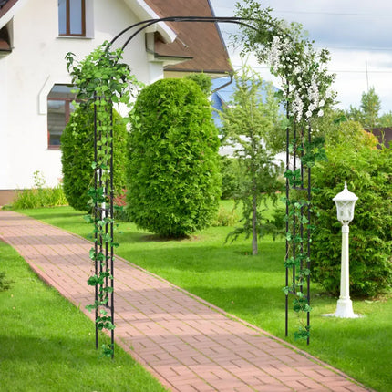 Outdoor Metal Garden Arch Trellis for Climbing Plants Grape Vine Flower - Black - Plant Supports