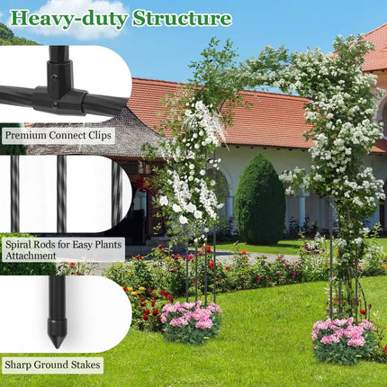Outdoor Metal Garden Arch Trellis for Climbing Plants Grape Vine Flower - Black - Plant Supports
