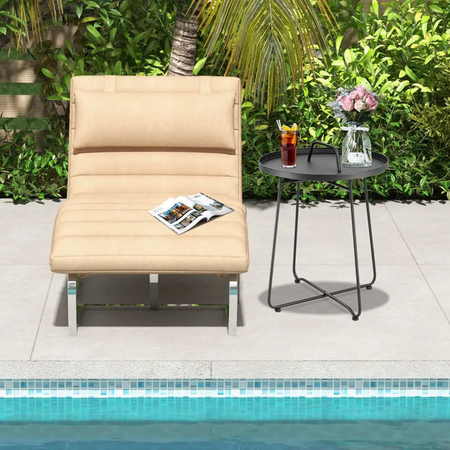 Outdoor Metal Patio End Side Table Weather Resistant with Handle - Black - Patio Coffee Tables
