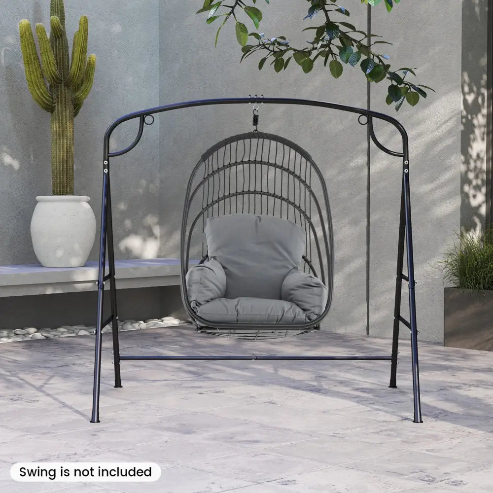 Outdoor Metal Swing Stand with 4 Support Bars and 2 Hanging Ways-Black - Black - Porch Swings