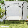 Outdoor Metal Swing Stand with 4 Support Bars and 2 Hanging Ways-Black - Black - Porch Swings