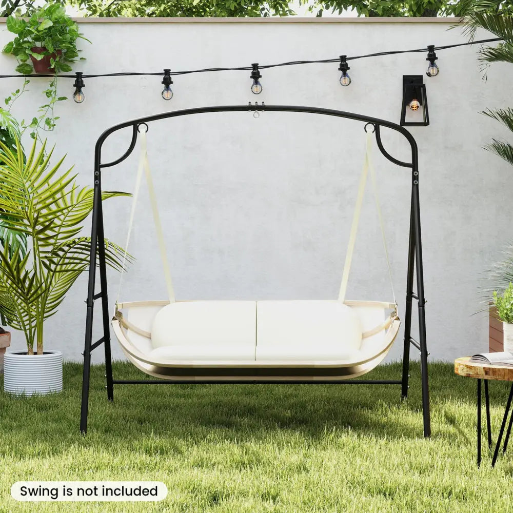 Outdoor Metal Swing Stand with 4 Support Bars and 2 Hanging Ways-Black - Black - Porch Swings