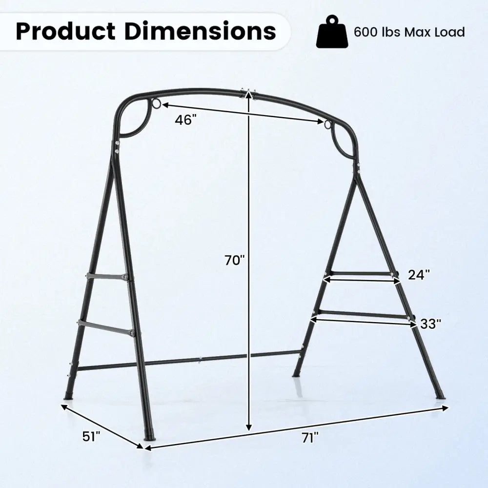 Outdoor Metal Swing Stand with 4 Support Bars and 2 Hanging Ways-Black - Black - Porch Swings