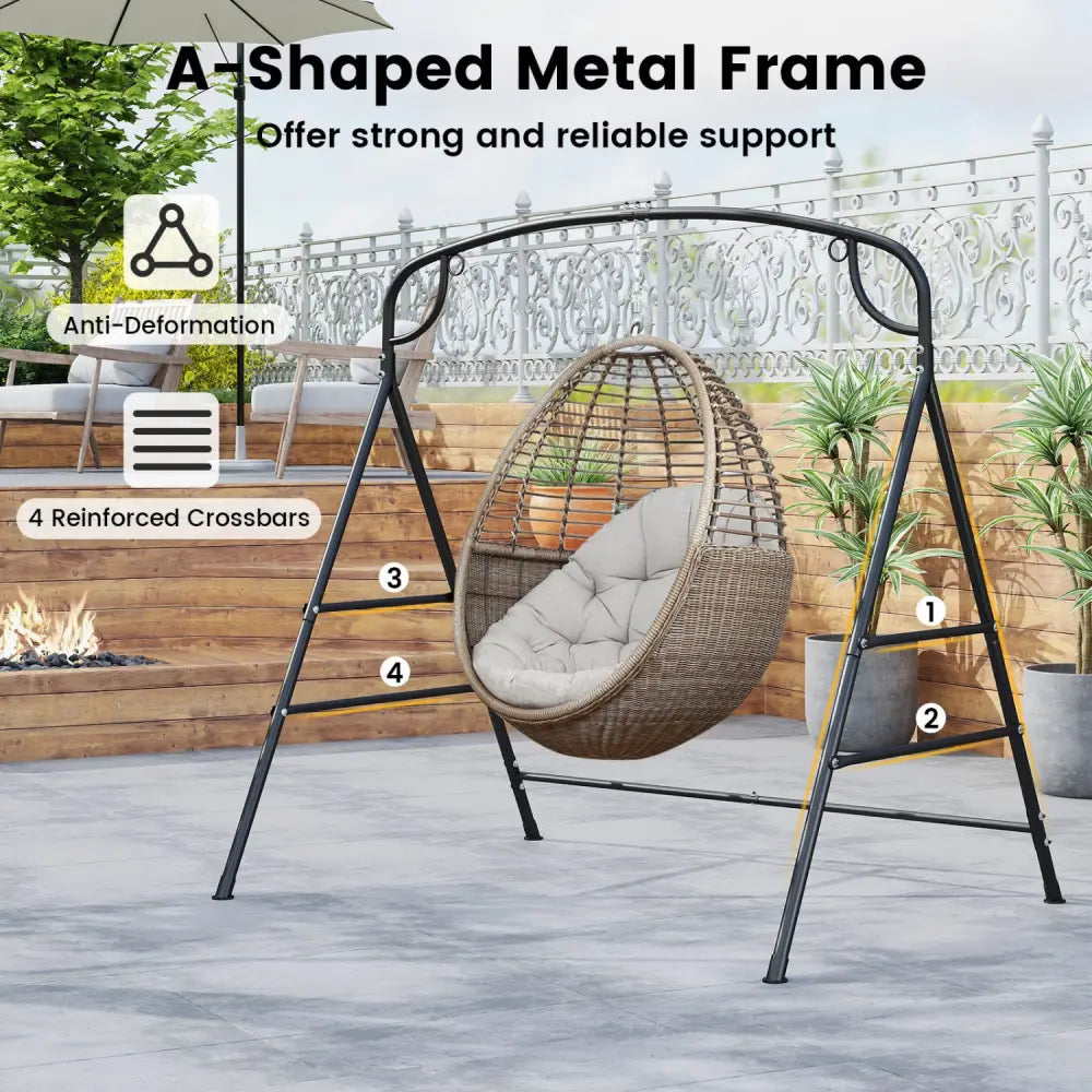Outdoor Metal Swing Stand with 4 Support Bars and 2 Hanging Ways-Black - Black - Porch Swings