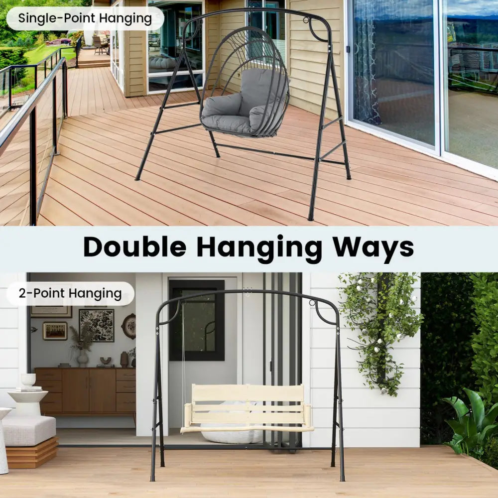 Outdoor Metal Swing Stand with 4 Support Bars and 2 Hanging Ways-Black - Black - Porch Swings