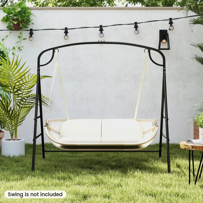 Outdoor Metal Swing Stand with 4 Support Bars and 2 Hanging Ways-Black - Black - Porch Swings