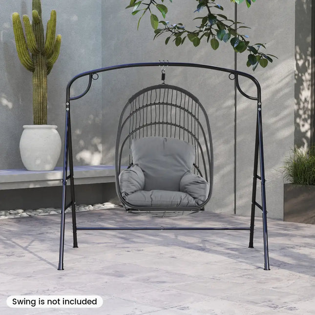Outdoor Metal Swing Stand with 4 Support Bars and 2 Hanging Ways-Black - Black - Porch Swings