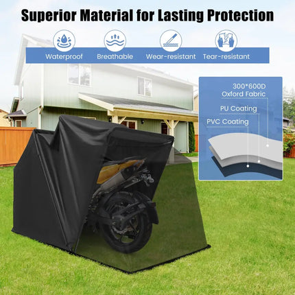 Outdoor Motorcycle Shelter Waterproof Motorbike Storage Tent with Cover-Black - Black - Carports