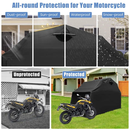 Outdoor Motorcycle Shelter Waterproof Motorbike Storage Tent with Cover-Black - Black - Carports