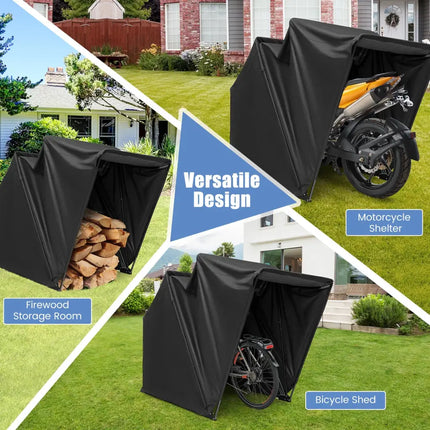 Outdoor Motorcycle Shelter Waterproof Motorbike Storage Tent with Cover-Black - Black - Carports