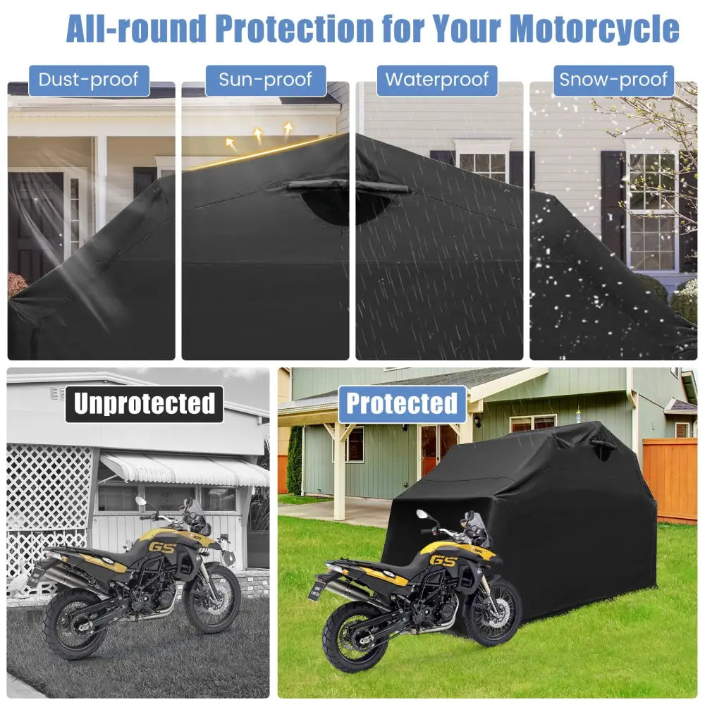 Outdoor Motorcycle Shelter Waterproof Motorbike Storage Tent with Cover-Black - Black - Carports