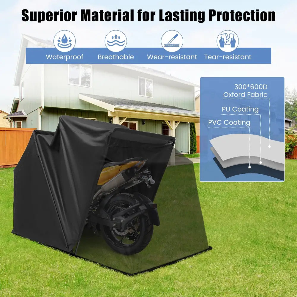 Outdoor Motorcycle Shelter Waterproof Motorbike Storage Tent with Cover-Black - Black - Carports