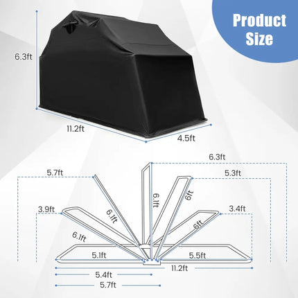 Outdoor Motorcycle Shelter Waterproof Motorbike Storage Tent with Cover-Black - Black - Carports