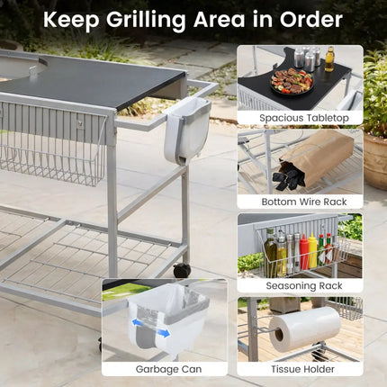 Outdoor Movable Grill Table for 18/22 Inch Weber Original Kettle for Camping-Black - Black - Outdoor Grills