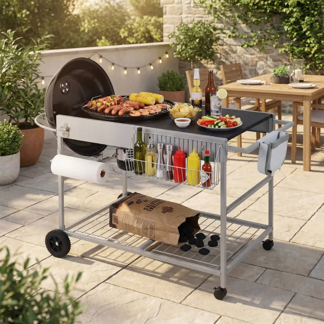 Outdoor Movable Grill Table for 18/22 Inch Weber Original Kettle for Camping-Black - Black - Outdoor Grills