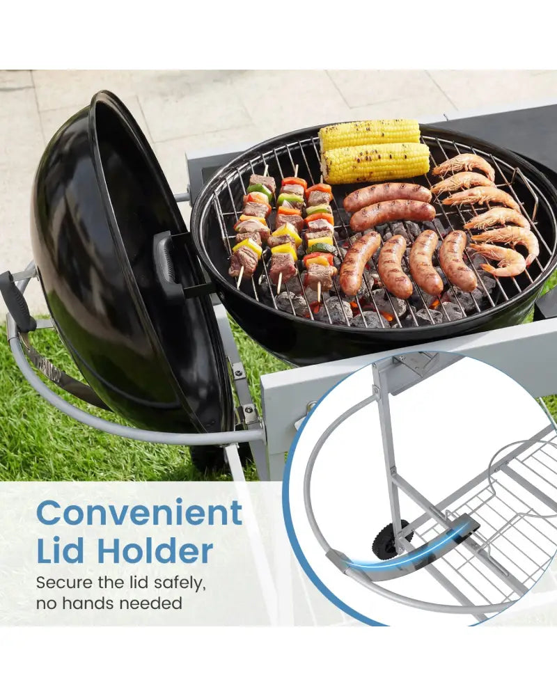 Outdoor Movable Grill Table for 18/22 Inch Weber Original Kettle for Camping-Black - Black - Outdoor Grills