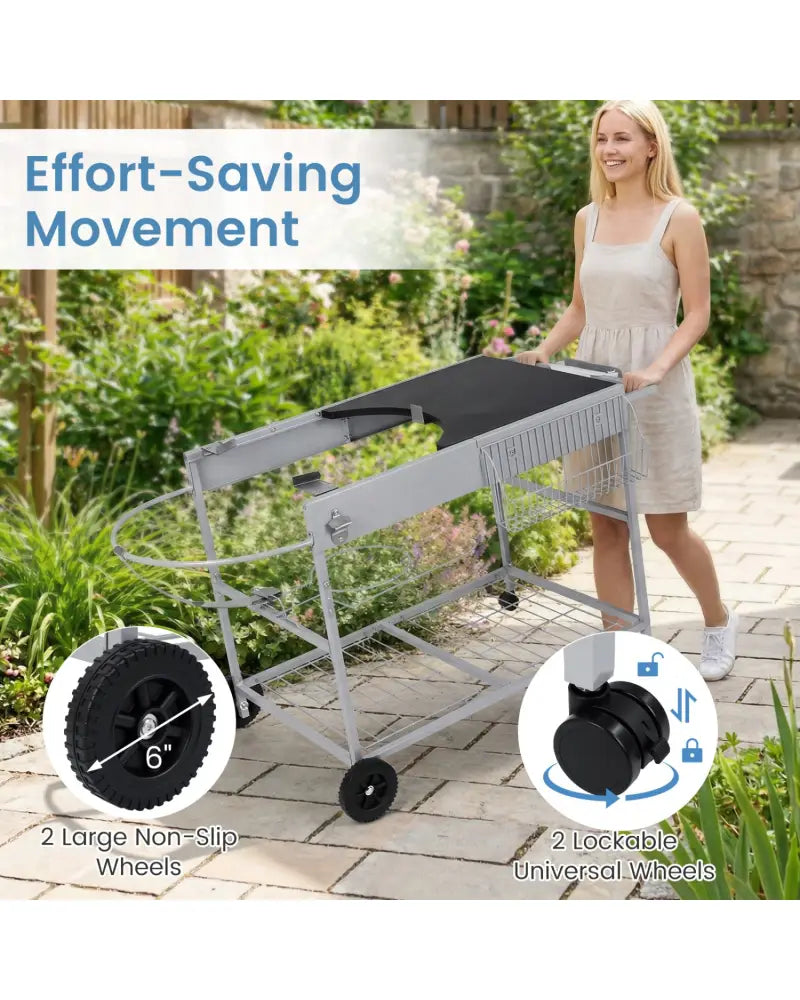 Outdoor Movable Grill Table for 18/22 Inch Weber Original Kettle for Camping-Black - Black - Outdoor Grills