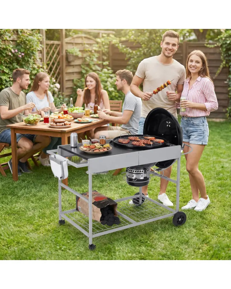 Outdoor Movable Grill Table for 18/22 Inch Weber Original Kettle for Camping-Black - Black - Outdoor Grills