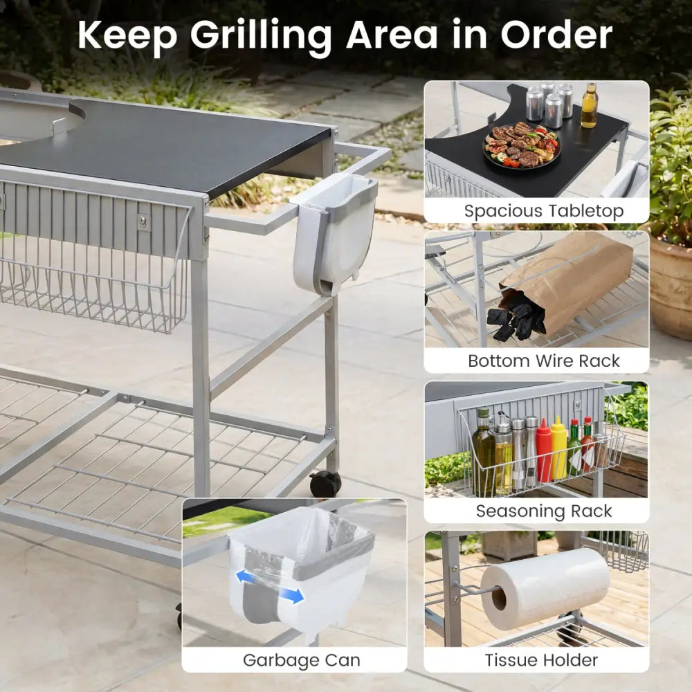 Outdoor Movable Grill Table for 18/22 Inch Weber Original Kettle for Camping-Black - Black - Outdoor Grills