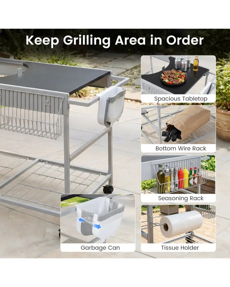 Outdoor Movable Grill Table for 18/22 Inch Weber Original Kettle for Camping-Black - Black - Outdoor Grills