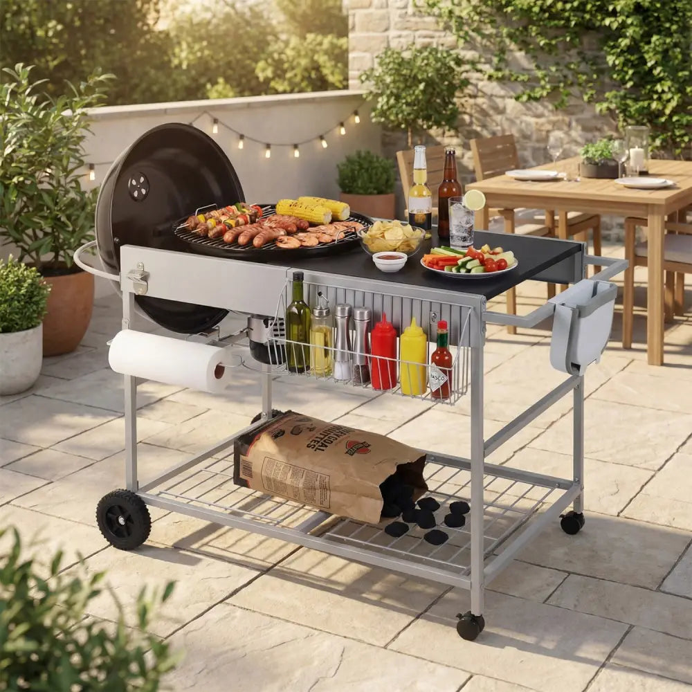 Outdoor Movable Grill Table for 18/22 Inch Weber Original Kettle for Camping-Black - Black - Outdoor Grills