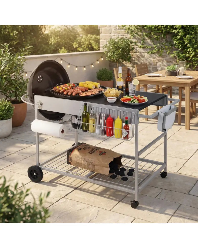 Outdoor Movable Grill Table for 18/22 Inch Weber Original Kettle for Camping-Black - Black - Outdoor Grills