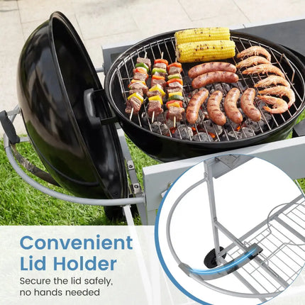 Outdoor Movable Grill Table for 18/22 Inch Weber Original Kettle for Camping-Black - Black - Outdoor Grills