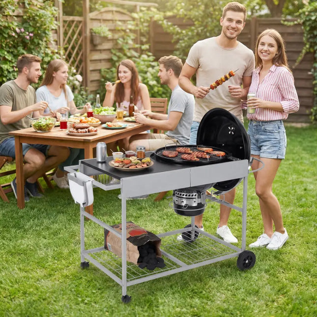 Outdoor Movable Grill Table for 18/22 Inch Weber Original Kettle for Camping-Black - Black - Outdoor Grills