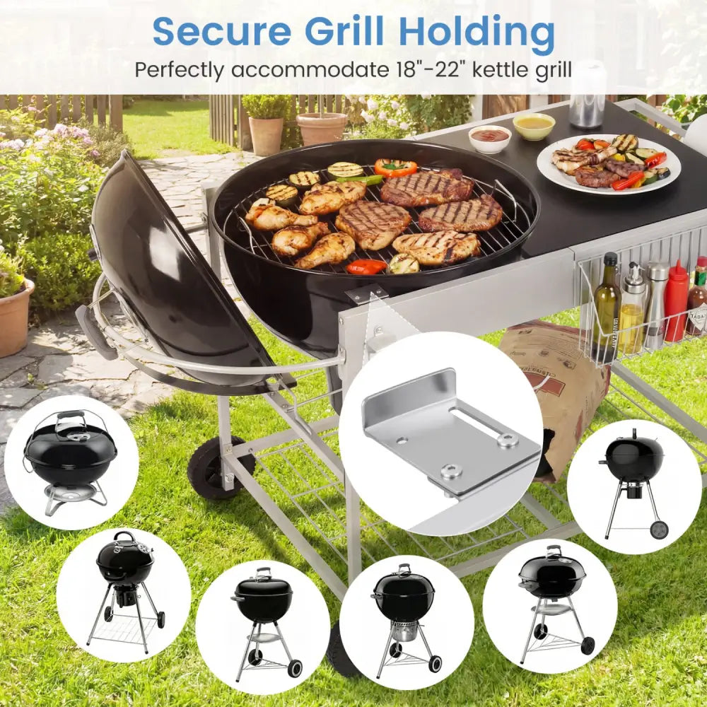 Outdoor Movable Grill Table for 18/22 Inch Weber Original Kettle for Camping-Black - Black - Outdoor Grills