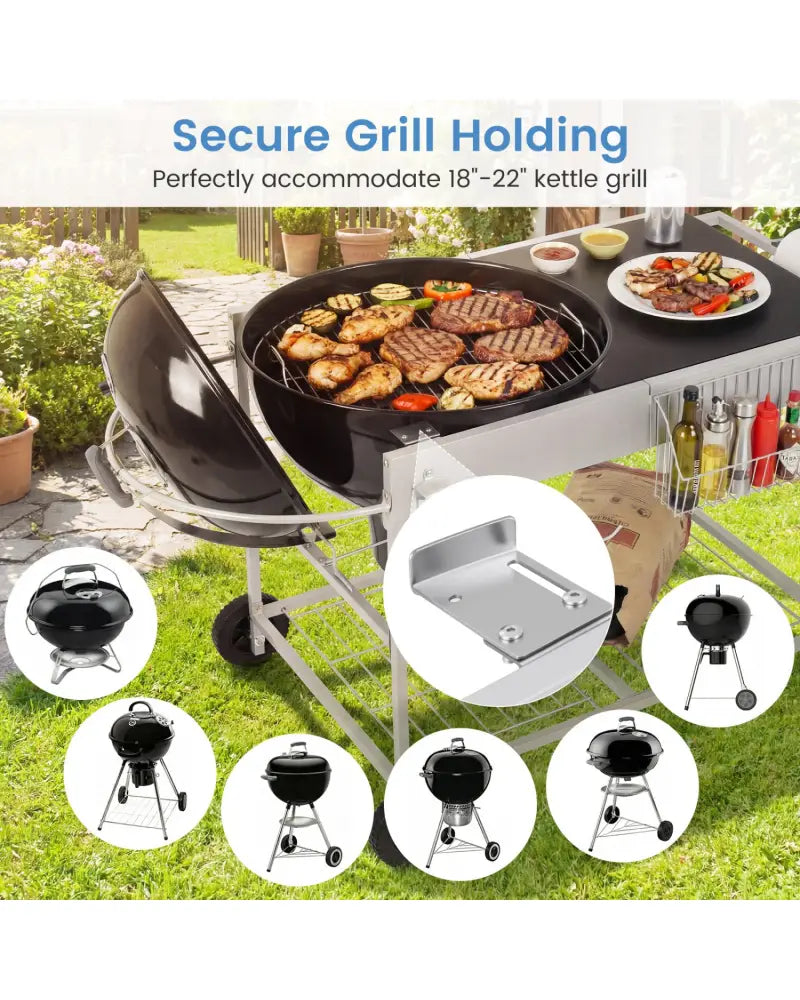 Outdoor Movable Grill Table for 18/22 Inch Weber Original Kettle for Camping-Black - Black - Outdoor Grills