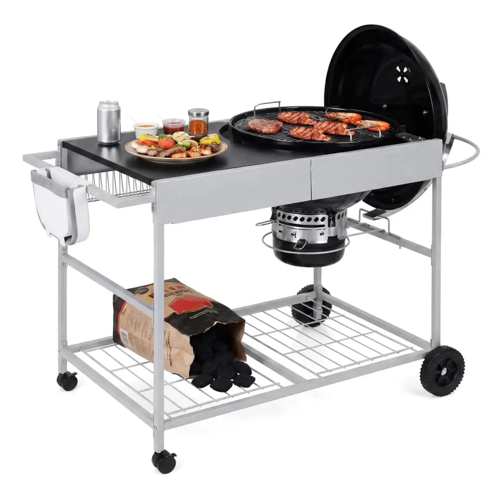 Outdoor Movable Grill Table for 18/22 Inch Weber Original Kettle for Camping-Black - Black - Outdoor Grills