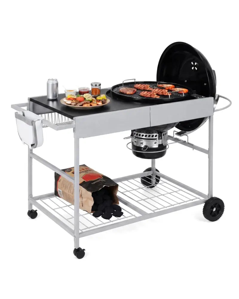 Outdoor Movable Grill Table for 18/22 Inch Weber Original Kettle for Camping-Black - Black - Outdoor Grills