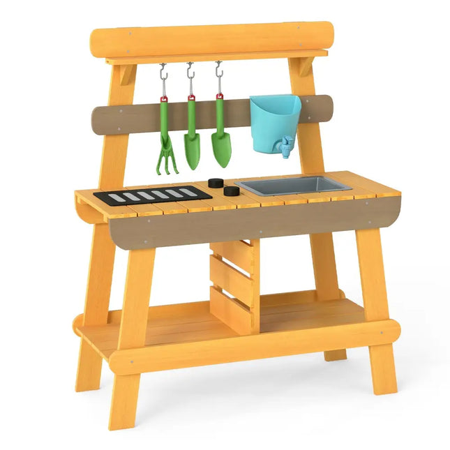 Outdoor Mud Kitchen for Kids Wooden Play Kitchen Toy for Boys Girls Aged 3 - 8 - Yellow - Oasis Home Essentials