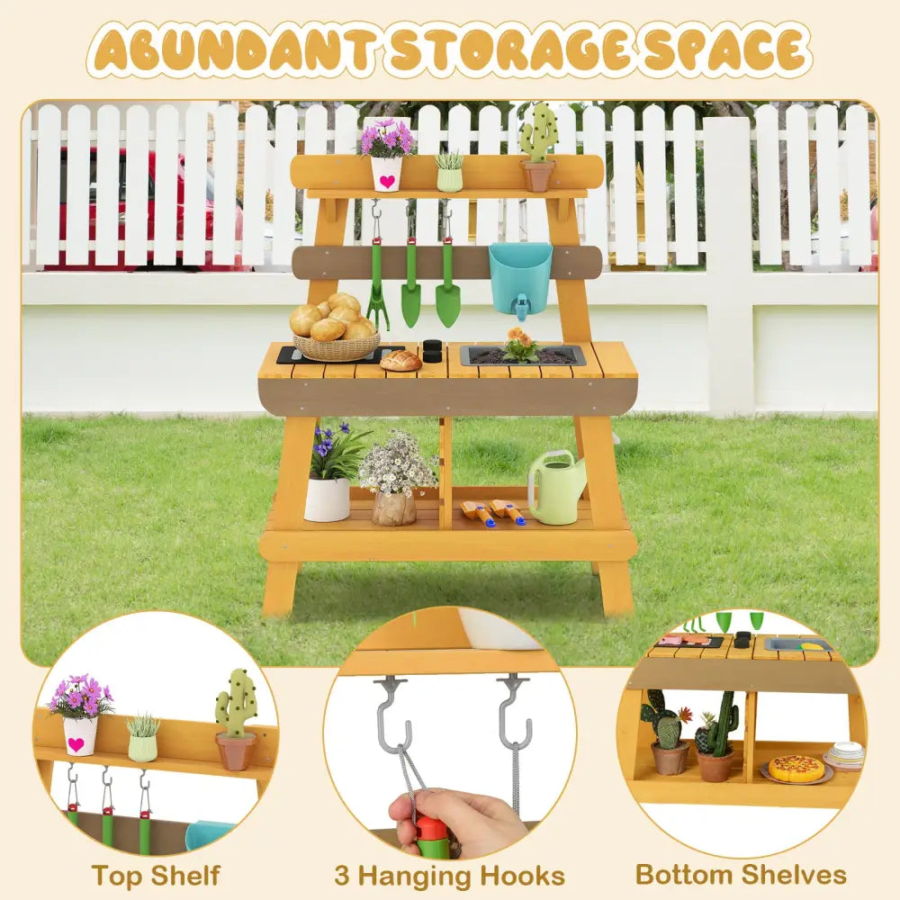 Outdoor Mud Kitchen for Kids Wooden Play Kitchen Toy for Boys Girls Aged 3-8-Yellow - Yellow - Play Kitchen Sets