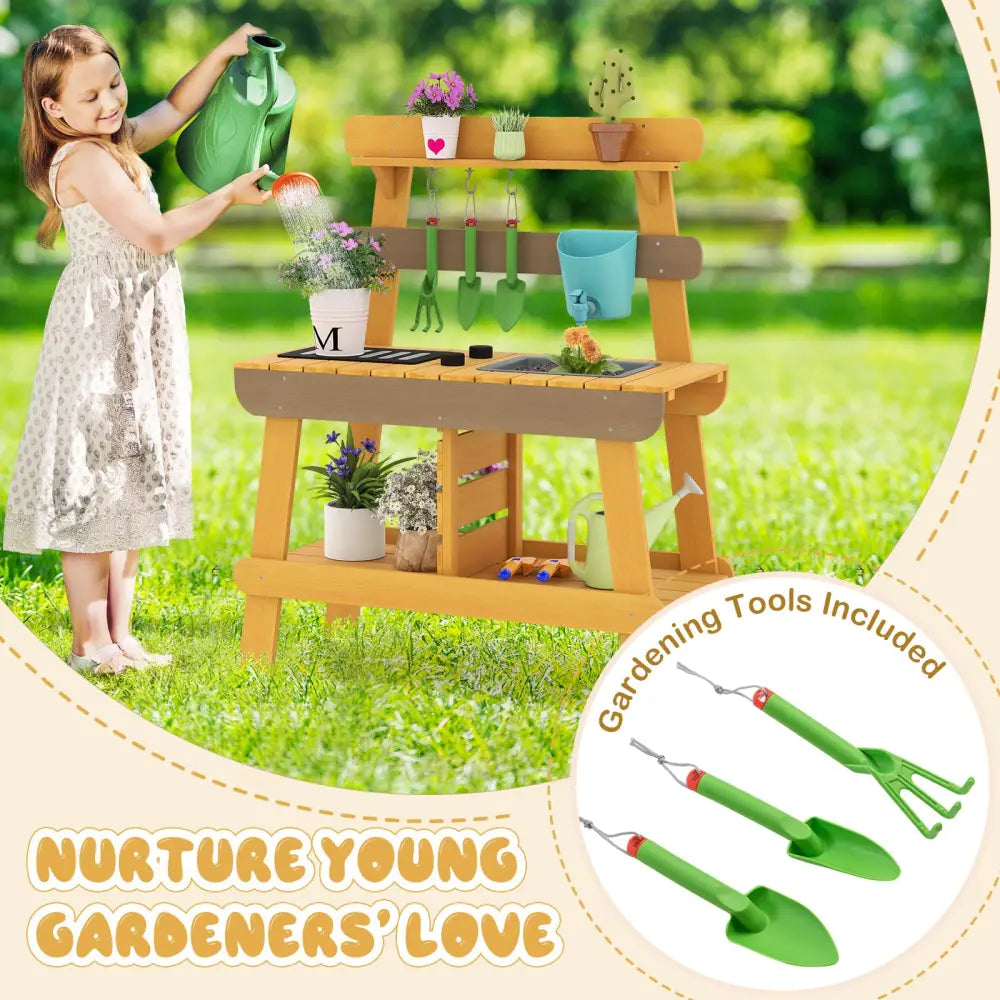 Outdoor Mud Kitchen for Kids Wooden Play Kitchen Toy for Boys Girls Aged 3-8-Yellow - Yellow - Play Kitchen Sets