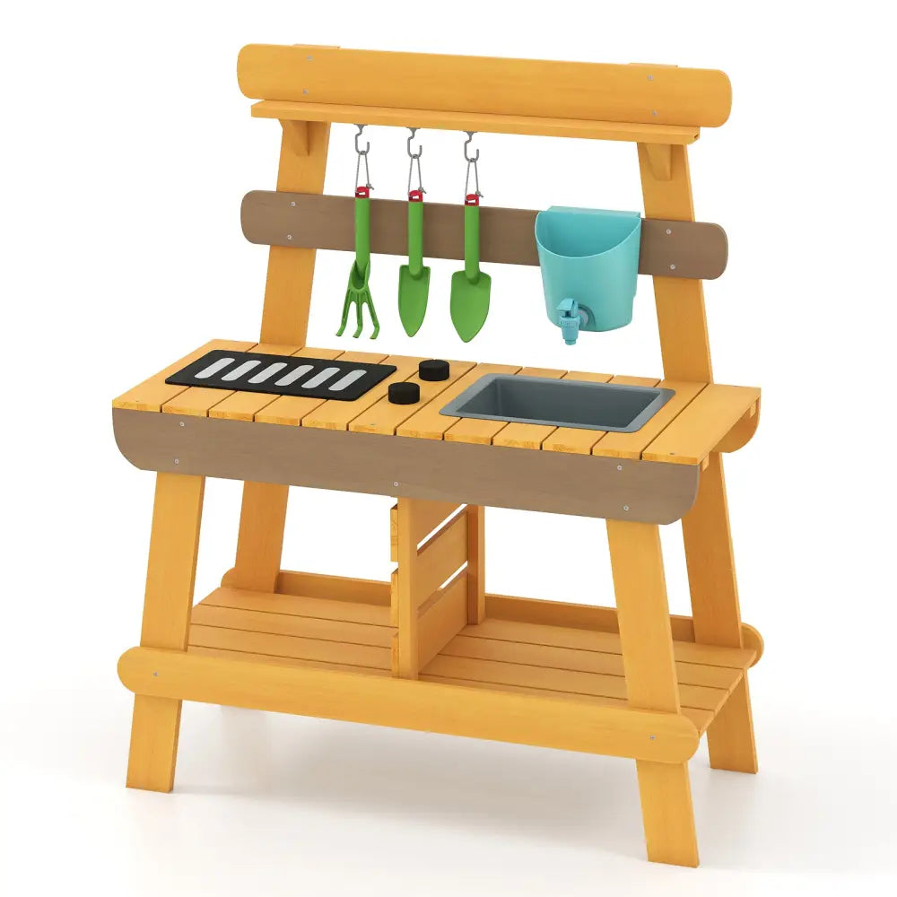 Outdoor Mud Kitchen for Kids Wooden Play Kitchen Toy for Boys Girls Aged 3-8-Yellow - Yellow - Play Kitchen Sets
