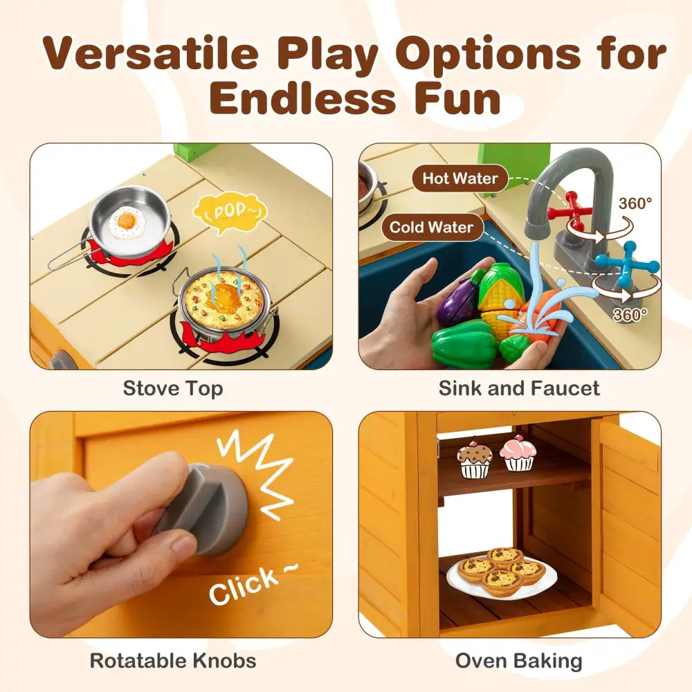 Outdoor Mud Kitchen Playset for Girls and Boys 3+ Years Old-Orange - Orange - Play Kitchen Sets