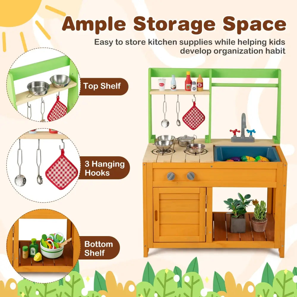 Outdoor Mud Kitchen Playset for Girls and Boys 3+ Years Old-Orange - Orange - Play Kitchen Sets