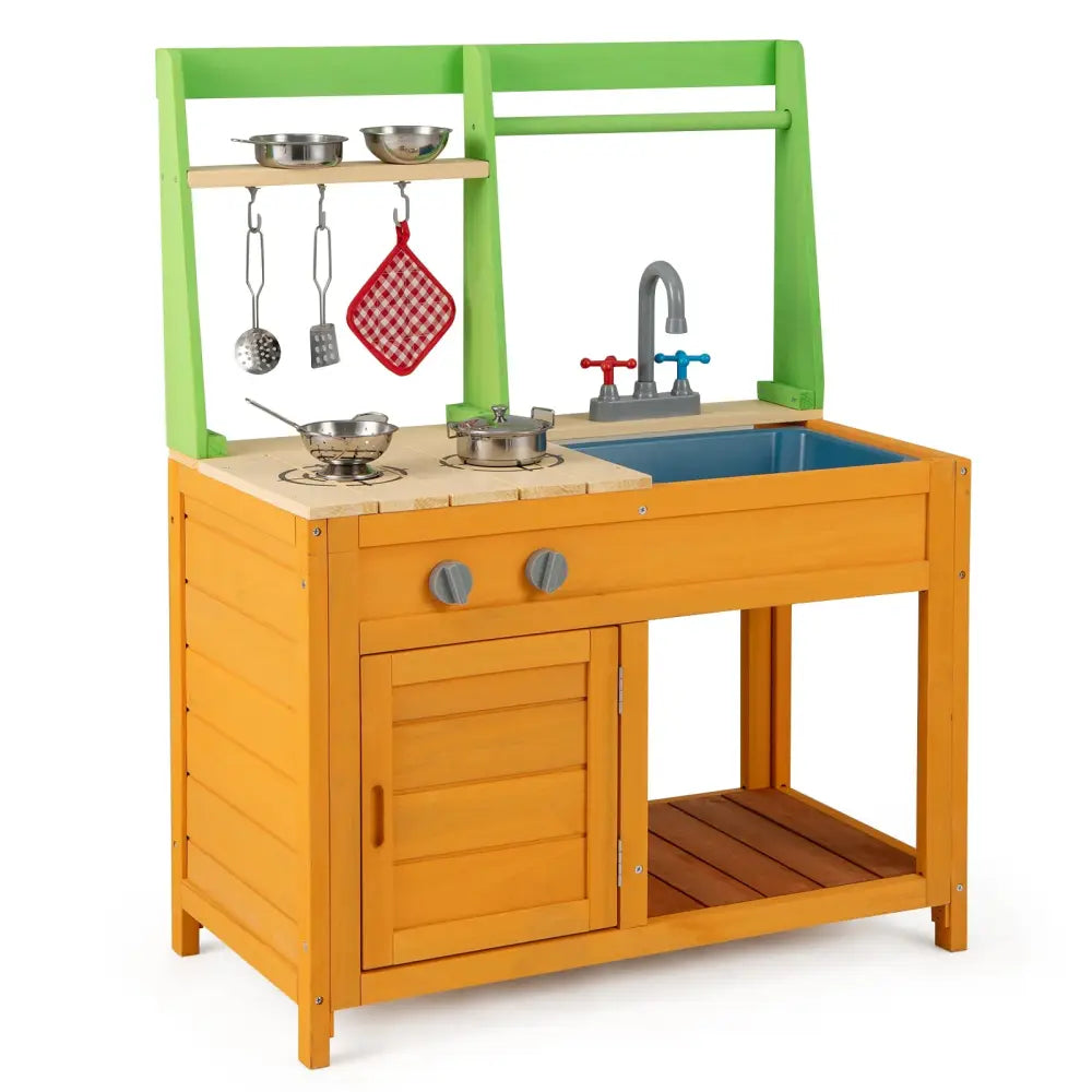 Outdoor Mud Kitchen Playset for Girls and Boys 3+ Years Old-Orange - Orange - Play Kitchen Sets
