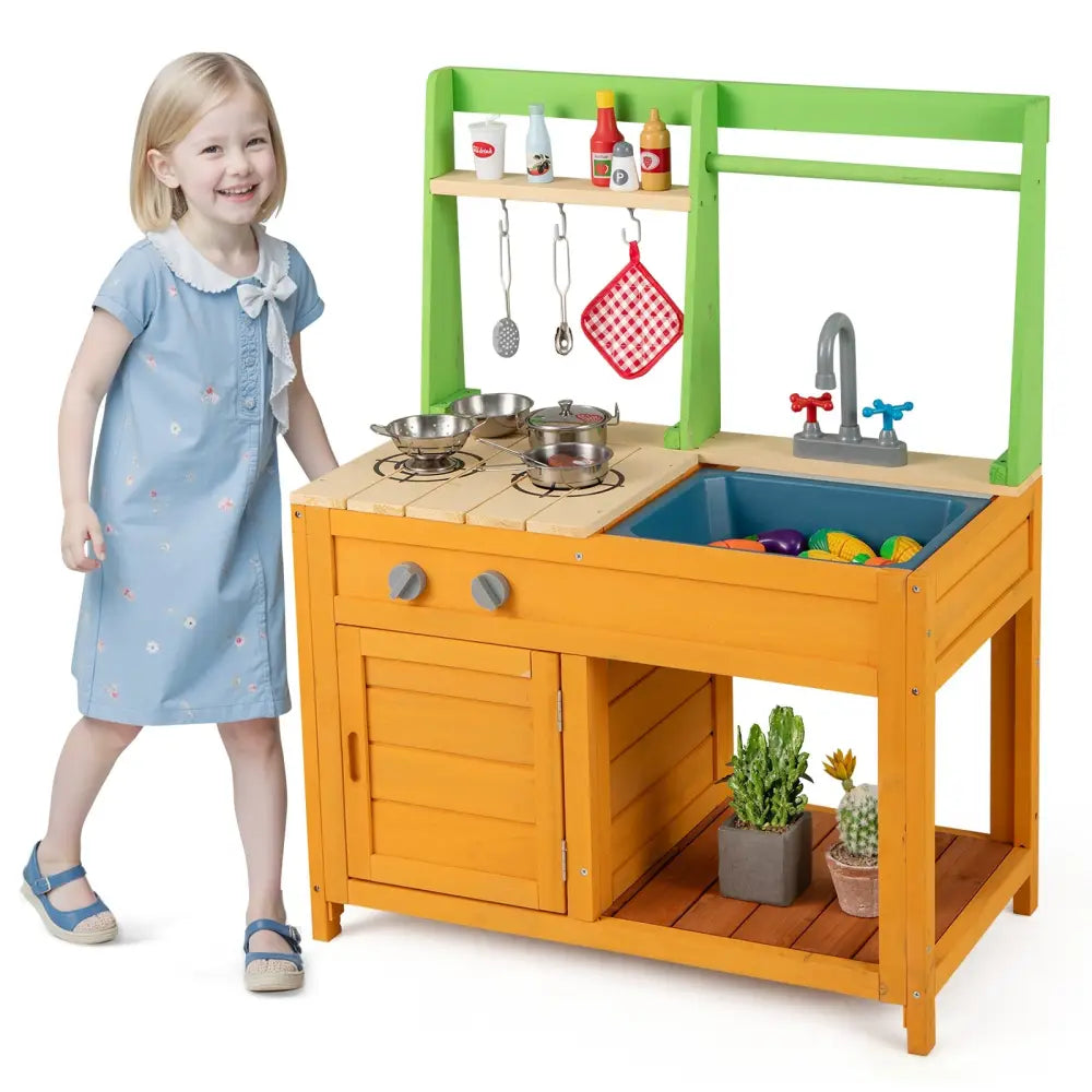 Outdoor Mud Kitchen Playset for Girls and Boys 3+ Years Old-Orange - Orange - Play Kitchen Sets