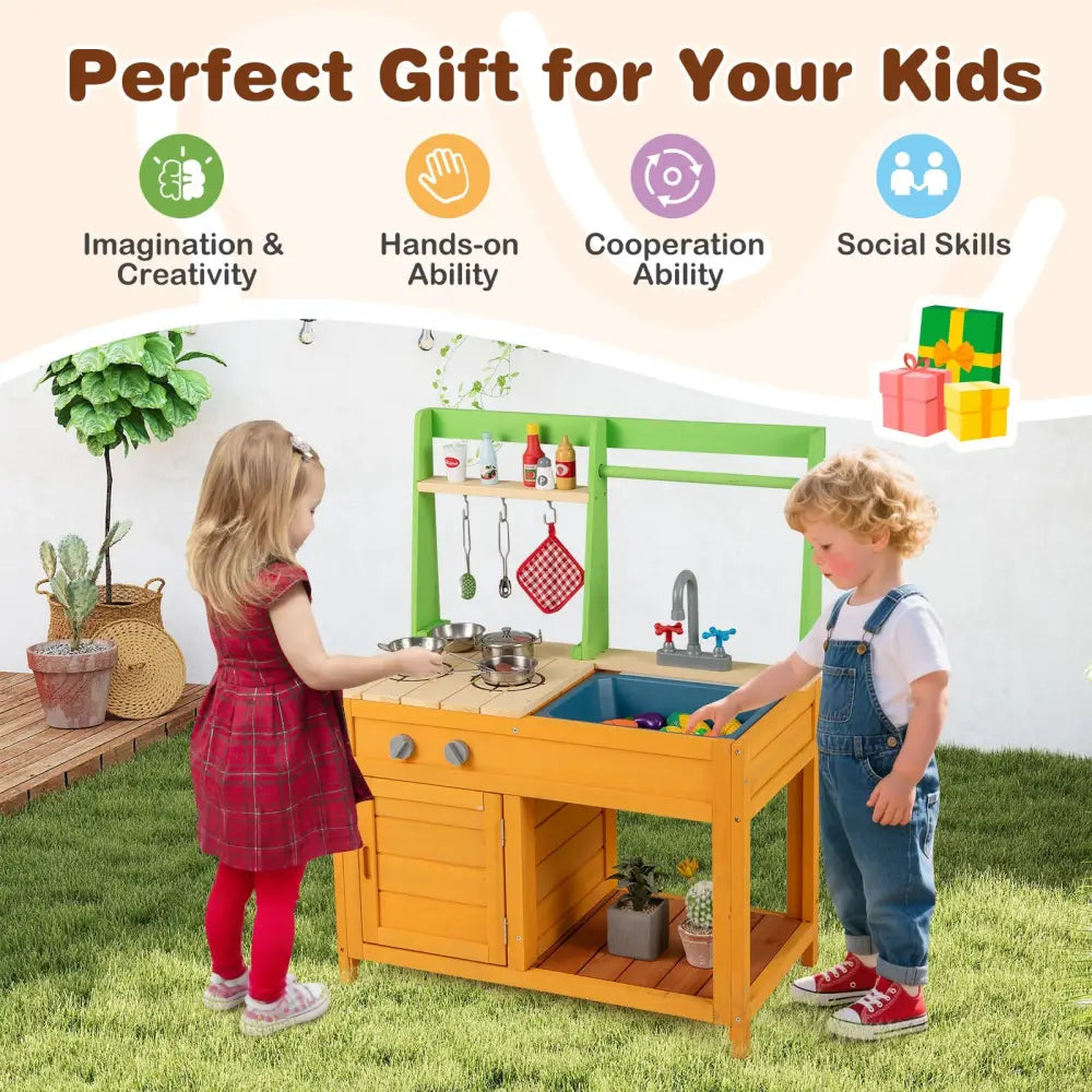 Outdoor Mud Kitchen Playset for Girls and Boys 3+ Years Old-Orange - Orange - Play Kitchen Sets