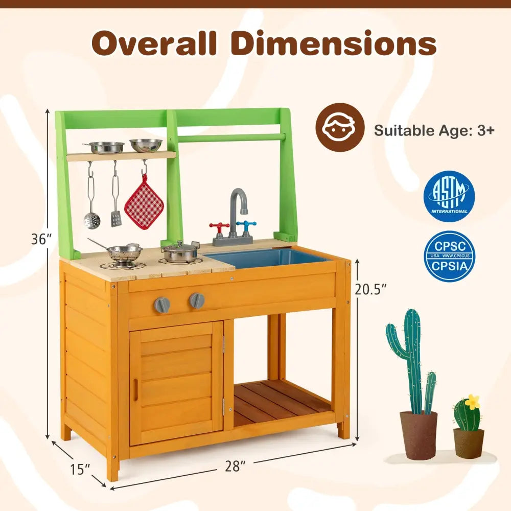 Outdoor Mud Kitchen Playset for Girls and Boys 3+ Years Old-Orange - Orange - Play Kitchen Sets